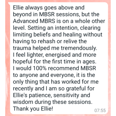 A text message expressing gratitude for supportive therapy sessions with Ellie.