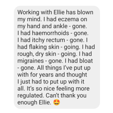 Text praising the benefits of working with Ellie for various health issues.